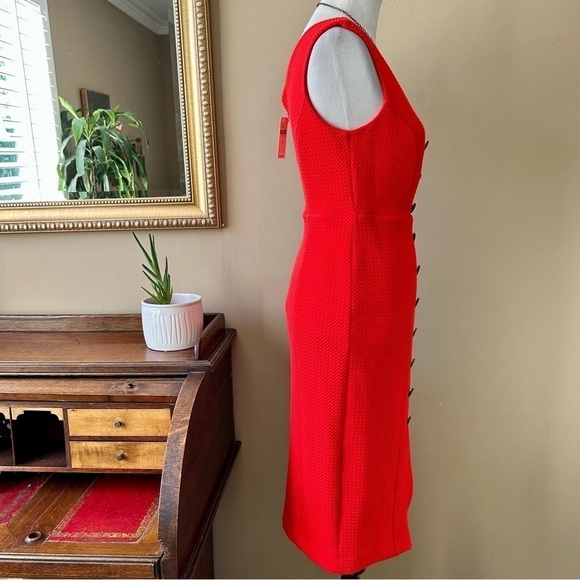 Anthropologie Maeve Quilted Button Midi Dress Red Size Medium NWT - Picture 4 of 11